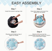 Calming Donut Bed for Cats & Small Dogs-Blue Rhombus