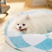 Calming Donut Bed for Cats & Small Dogs-Blue Rhombus