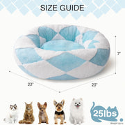 Calming Donut Bed for Cats & Small Dogs-Blue Rhombus