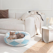 Calming Donut Bed for Cats & Small Dogs-Blue Rhombus